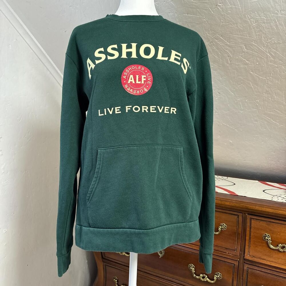 Alf-the-label Women's Green Sweatshirt size small‎ Assholes Live Forever